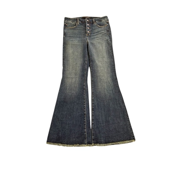 Liverpool LA  button fly mid tone flared frayed hem Blue Jeans size 10/30 - Picture 1 of 8